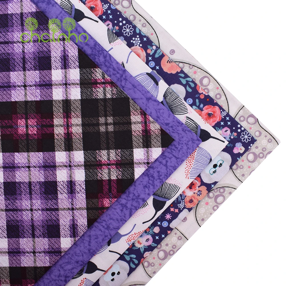 Chainho,Printed Plain Weave Cotton Fabric,Handmade DIY Quilting Sewing Material,Patchwork Cloth,Purple Series,20x25cm,15CD62