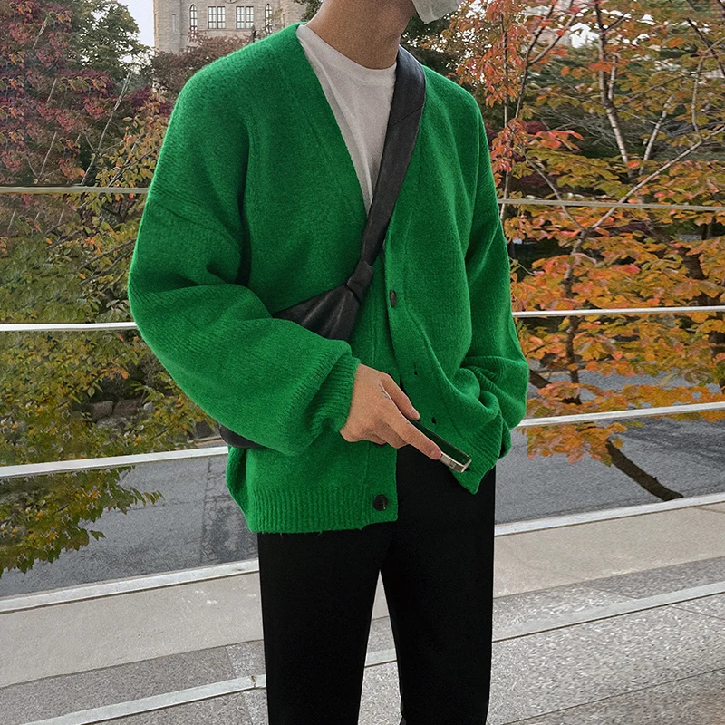 

Loose Knit V Neck Cardigan Sweater Men's Autumn Spring Thickening Korean Style Fashion Casual Kitting Male Clothes 2023 Z113