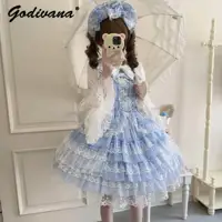 Original Design Lolita Jsk Suspender Dress Sweet Girl Women's Long Sleeve Inner Shirt Cute Princess Sling Cake Dress with Cape - Image 4