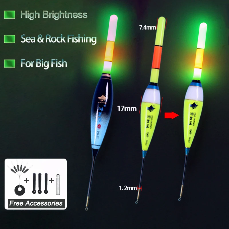 Galleggianti Da Pesca Da 1 Pezzo Rock Fishing Electric Led Luminoso Ad Alta Luminosità Big Floatage Bobbers Accessorio Gratuito Abbinato A Usato
