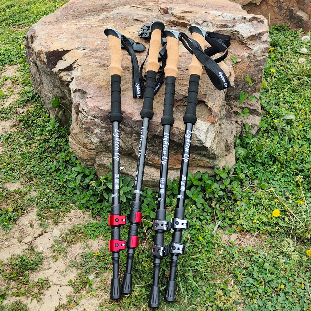 Trekking Poles 2pcs Carbon Fiber Collapsible Telescopic Sticks 등산스틱 Lightweight Walking Hiking Stick 삼단봉 Climbing Stick 6
