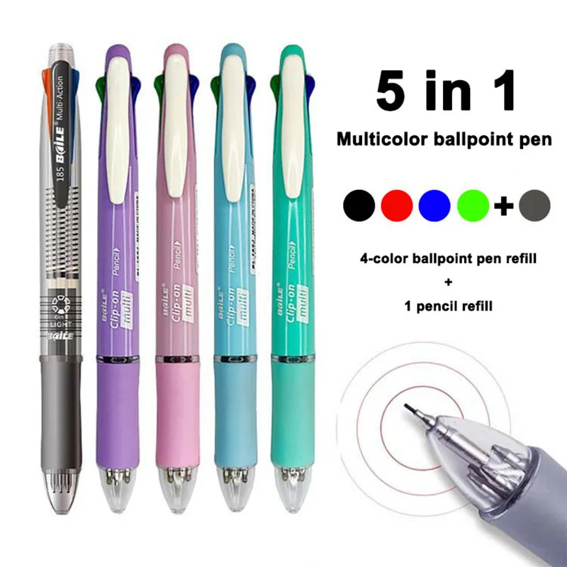 Multifunction Pen Mechanical Pencil Ink Ballpoint Pen 4+1 Hand-Painted Multicolor Ballpoint Pen Press Plus A Mechanical Pencil Office School Material