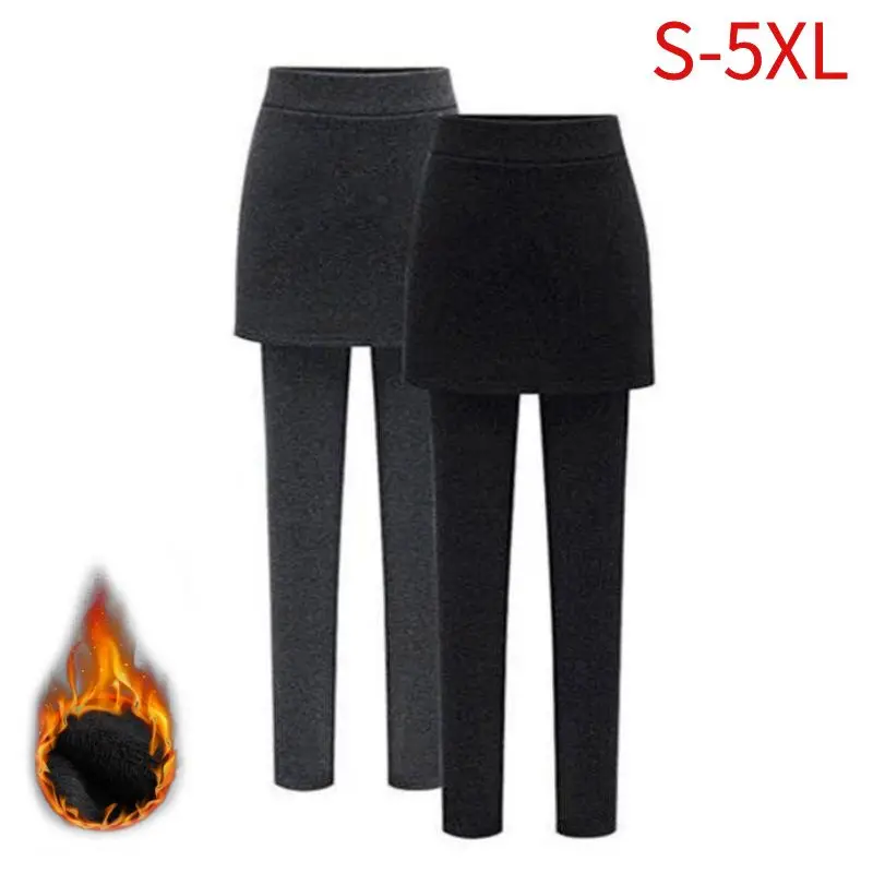 SkirtLeggingsWomenWinterWarmCulotteFleeceLinedTightsWrap