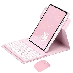 Enhanced 360° Rotating Keyboard Case with Adjustable Stand for iPad Air 5 Air 4 (Pink with mouse)