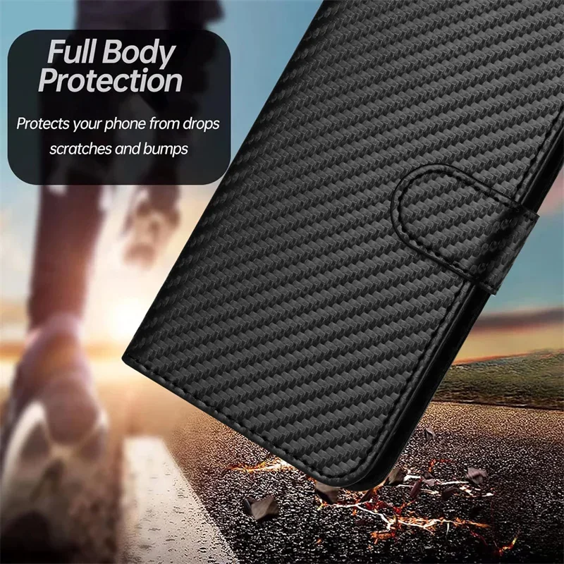 Premium Carbon Fiber Leather Magnetic Stand Wallet Case