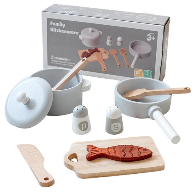 Pretend Play Kitchen Toys Wooden Montessori Kitchen Toys Pots And Pans Kitchen  Set For Kids 10 Pieces Wooden Cooking Utensils - AliExpress