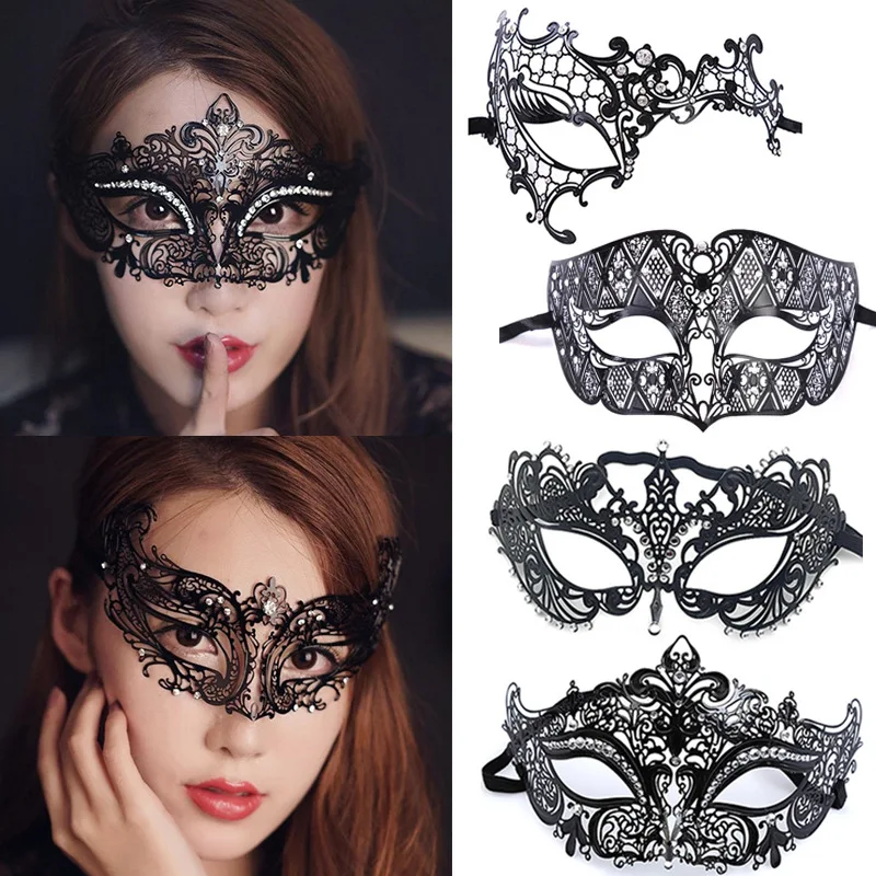 

Black Diamond-Encrusted Mask Ultra-Thin Hollow Lace Masquerade Eye Mask Adult Princess Half Face Mask Halloween Prom Party Props