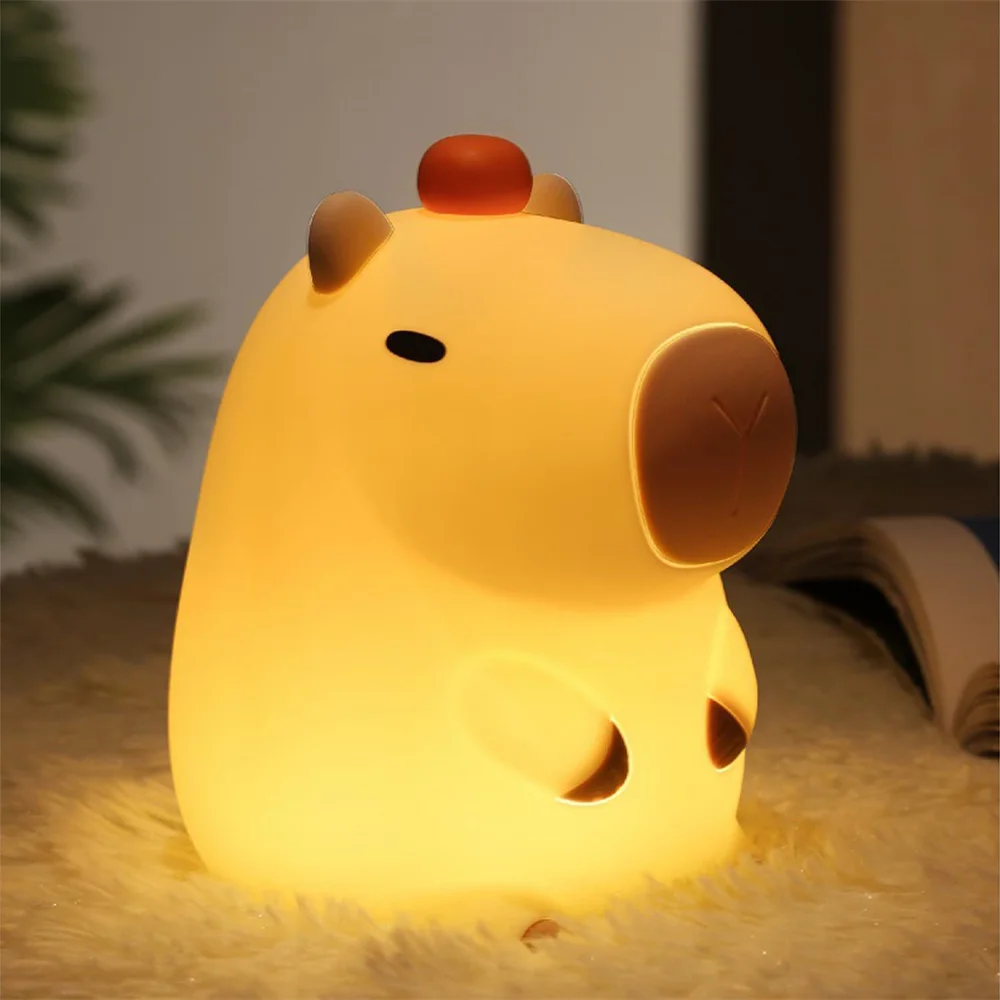 실리콘 카피바라 야간 조명, 휴대용 USB 충전식 동물 터치 컨트롤 램프, 타이밍 기능, 홈 침실 장식