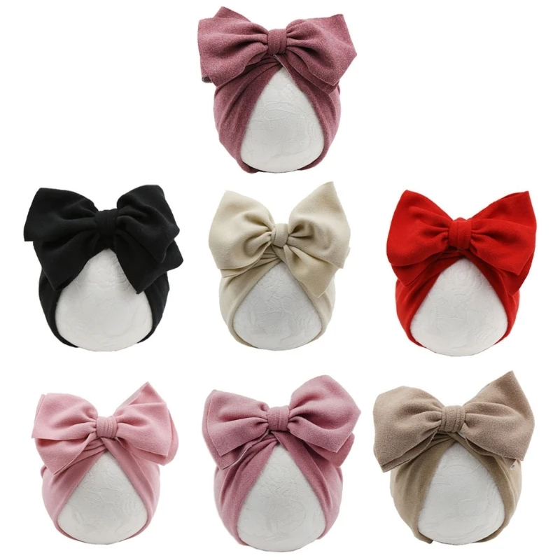 

Baby Turban Hat Bow Solid Color Cotton Newborn Infant Beanie Sweet Girls