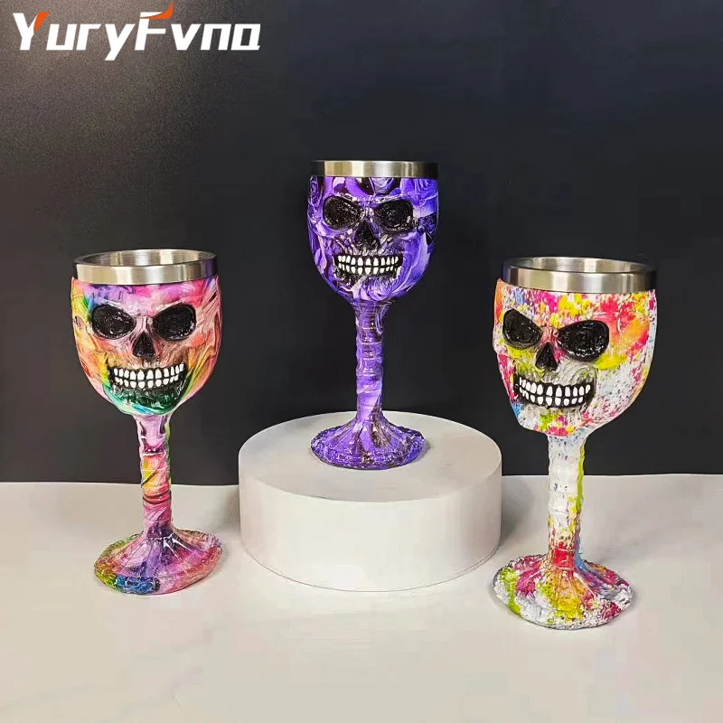 

YuryFvna Resin Stainless Steel Skull Goblet Retro Claw Wine Glass Gothic Cocktail Glasses Wolf Whiskey Cup Party Halloween Gifts