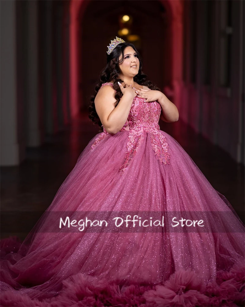 Fuchsia O N Quinceanera Dresses Ball Gown Bead Appliques Birthday Luxury Dress Ruffles Graduation Gown Sweet 15 Customized