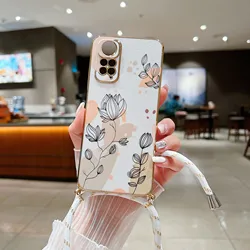 Custodia per telefono con lanyard diagonale design botanico
