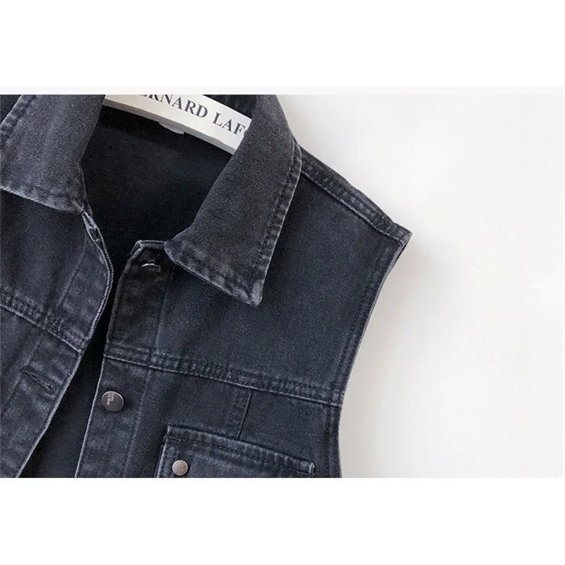 2023 Vest for Women Jeans Veste Femme Casual Sleeveless Black Short Jacket Single-breasted Pocket Female Waistcoat Overcoat