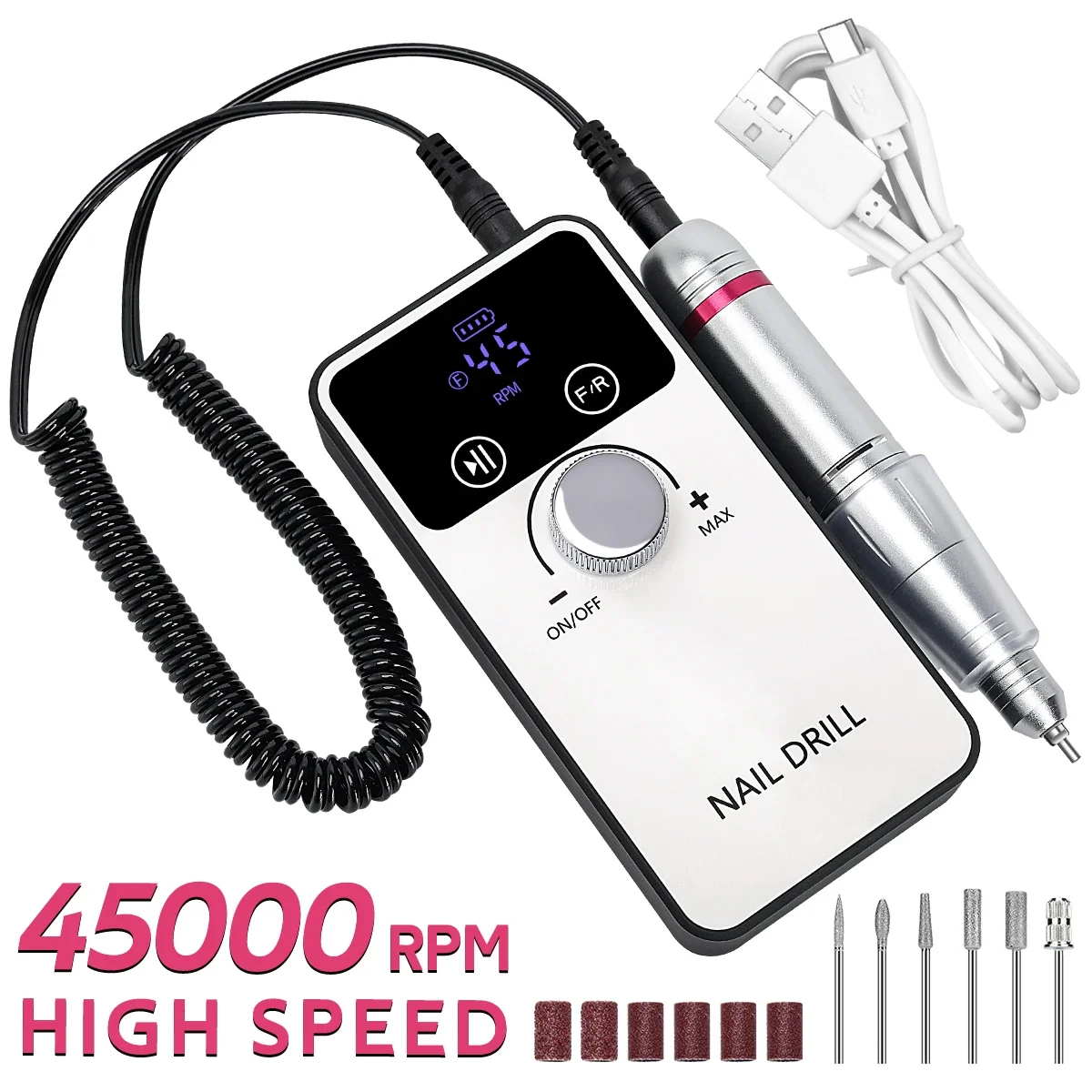 

Professional Nail Drill Portable Rechargeable Nail drill machine with Bits Kit for Acrylic Nails Gel Polishing Removing for home