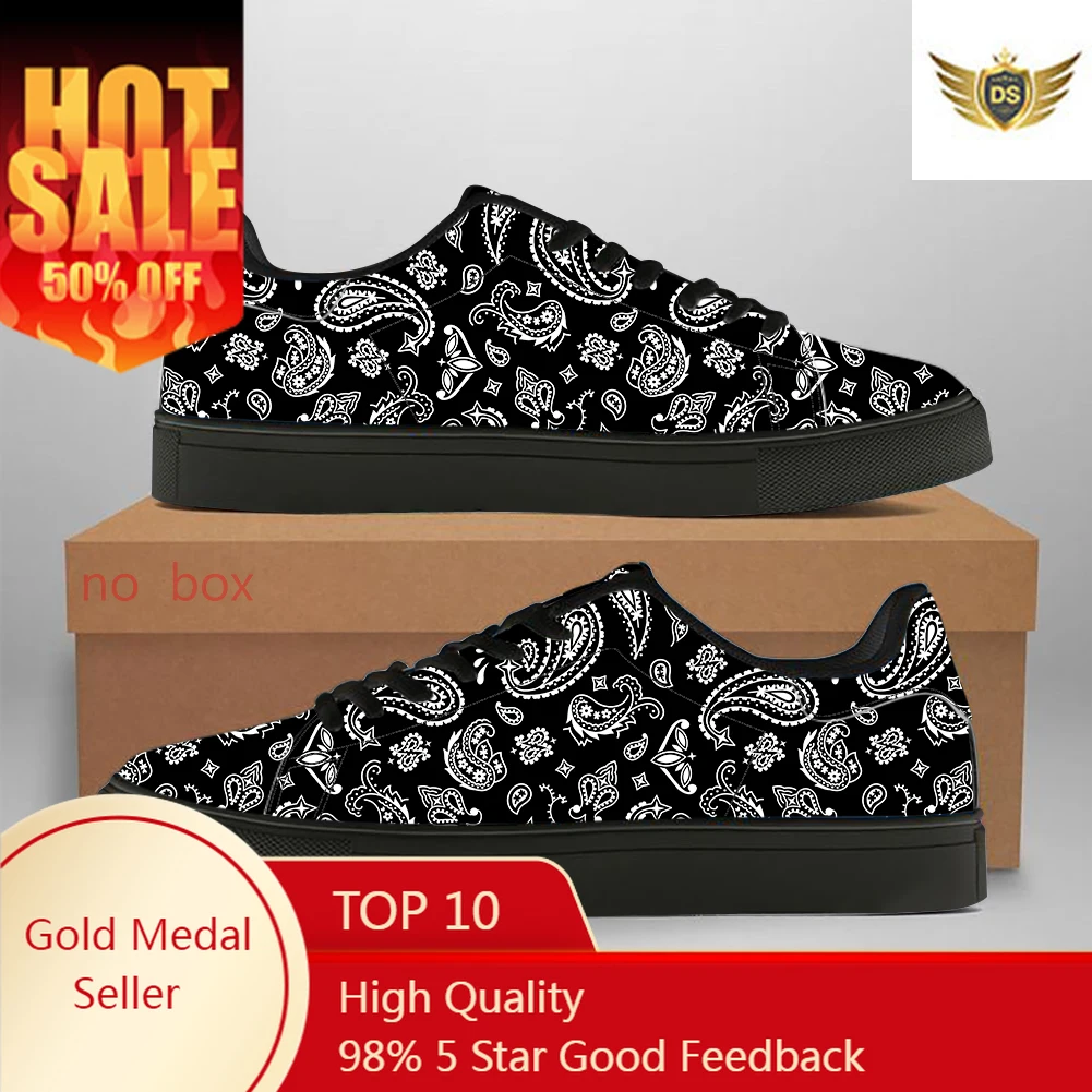

New Men High Quality Leisure Ankle Shoes Paisley Pattern Flat Bottom Leather Sneakers Couple Casual Outdoor