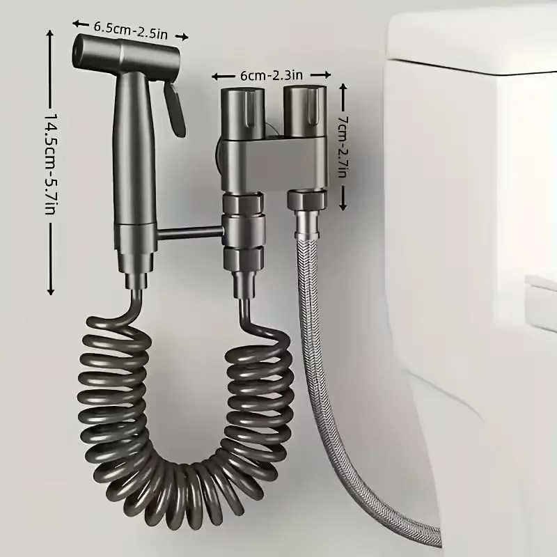 6pcs Heavy-Duty 2-in-1 Wall-Mounted Bidet Sprayer System with Dual Outlet Diverter Valve, Quick-Connect Hose & Locking Mechanism