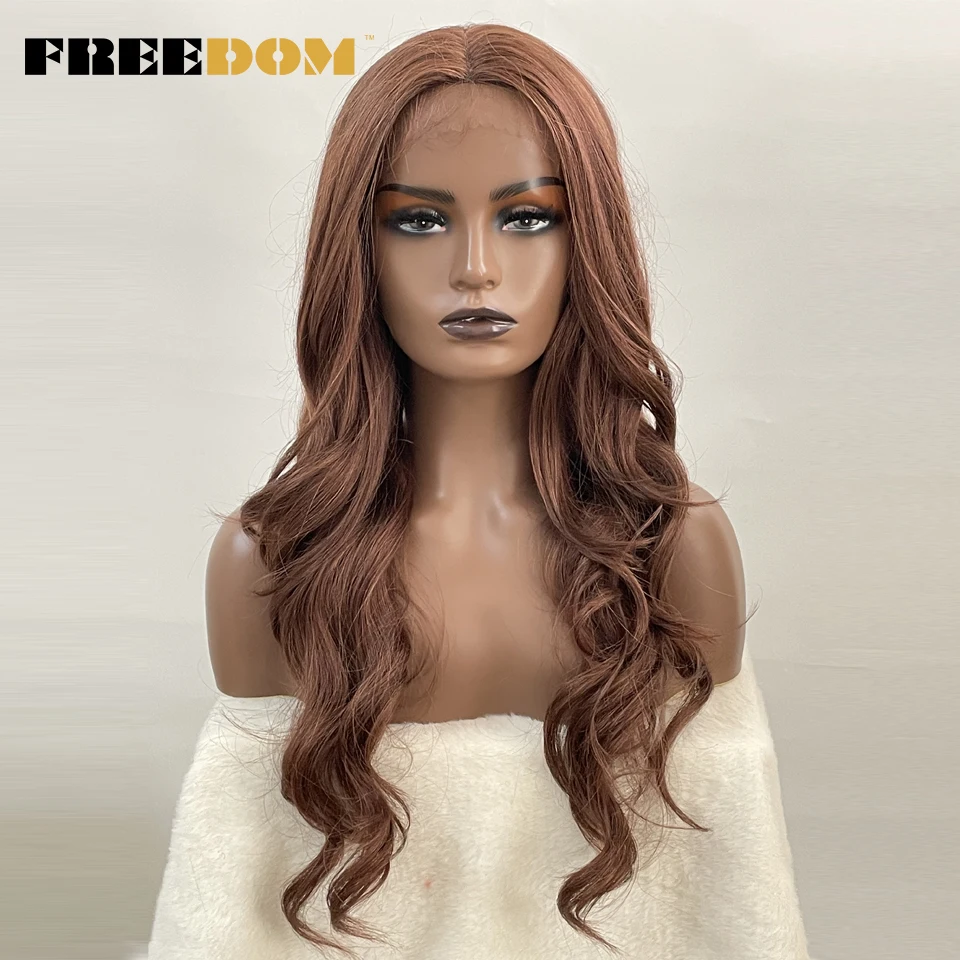 FREEDOM Synthetic Lace Front Wigs Body Wave Ombre Brown Dark Green Blue
