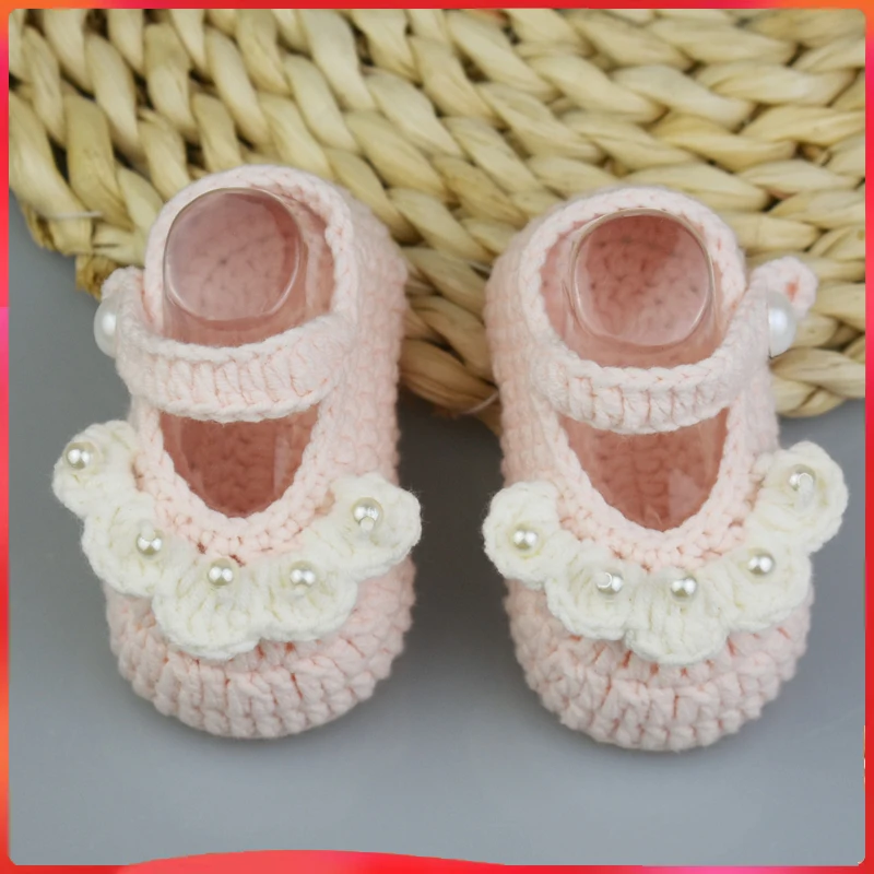 Newborn soft soled princess nail bead shoes Spring and Autumn 0/1-year-old female baby yarn single shoes