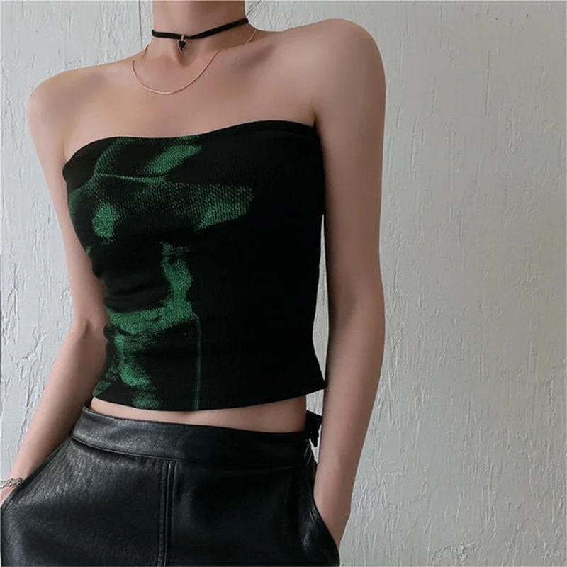 

Women Tank Tops American Street Punk Black Crop Tops Gothic Y2k Strapless Sleeveless Summer Sexy Basic Crop Tube Top Women