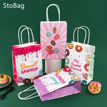 Stobag 마카롱 컬러 도넛 패턴 종이 선물 가방, 보관 캔디 초콜릿 스낵 포장, 생일 베이비 샤워 키즈 파티