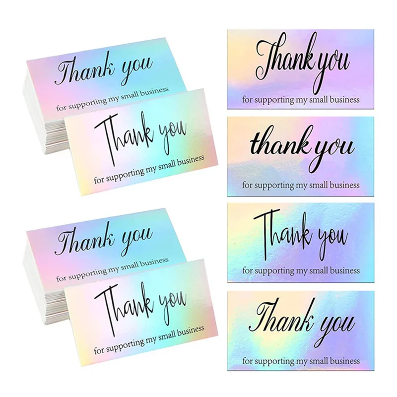 

50pcs Laser Holographic Thank You Label Greeting Card For Retail Store Handmade Goods Gift Shop Package Jewelry Accesories Charm