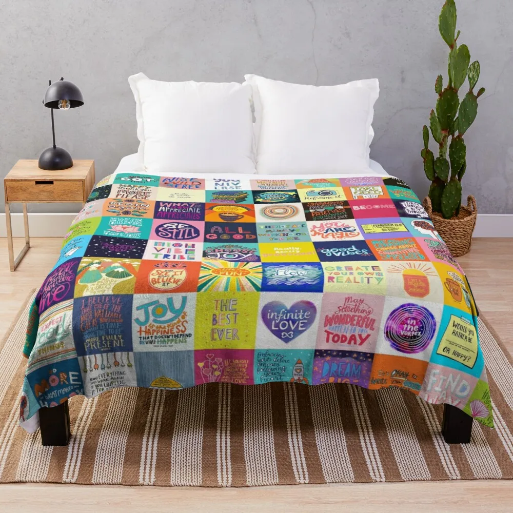 

Positivity Patchwork Throw Blanket Sofas Anti-Pilling Flannel Beach Blanket