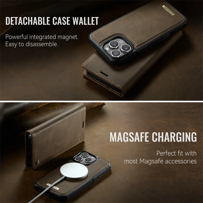 Magnetic PU Leather Flip Card Wallet Phone Case with Magsafe Wireless Charging Cover