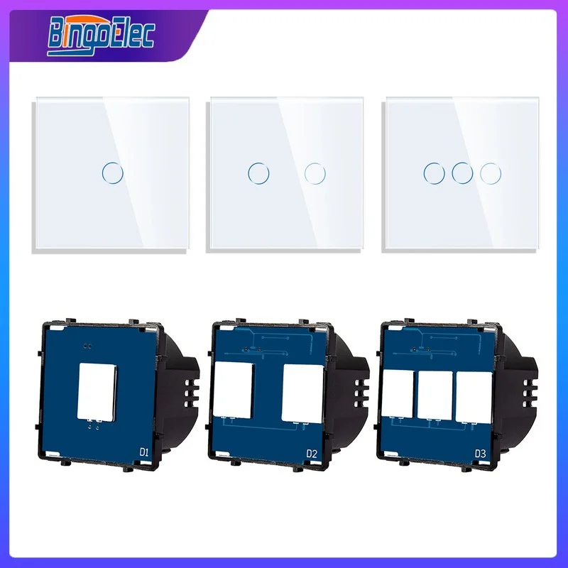 Bingoelec-parede Touch Switch Base Painel Único Pérola Cristal Branco Switch Base Faça Você Mesmo Parte Reino Unido ue ru Padrão 86 mm 158 mm