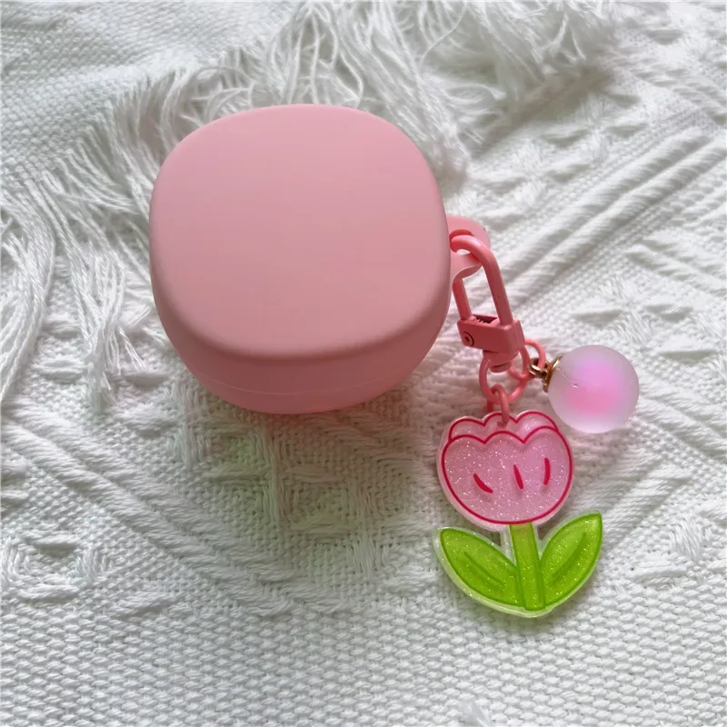 Cute Case For Samsung Galaxy Buds FE / 2 Pro Flower Case with Keychain Soft Silicone Cover for Samsung Buds Live Buds2