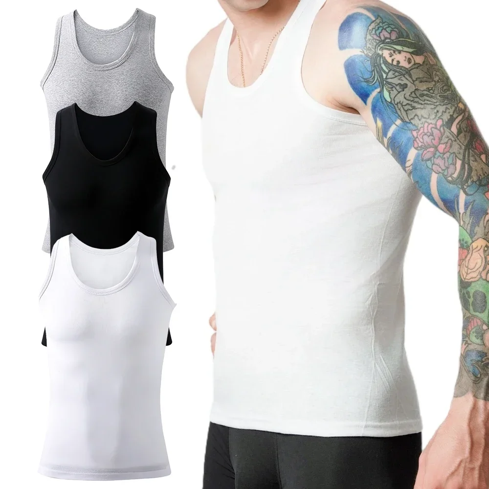 Cotton tank underwear 3pcs men's breathable solid vest for summer exercise fitness