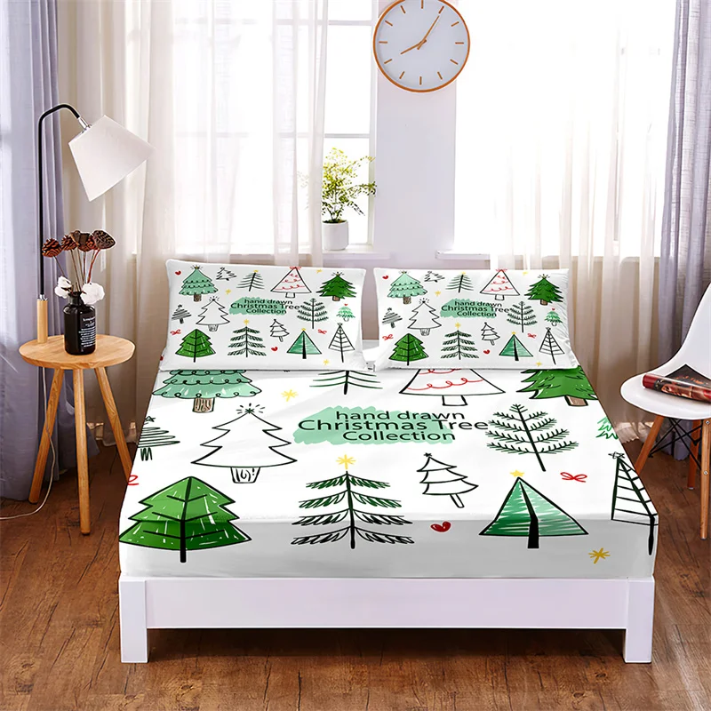 

Bedding Set Christmas Fitted Sheet Set Bed Set Mattress Cover Four Corners Elastic Band Non Slip Bed Sheets and Pillowcases