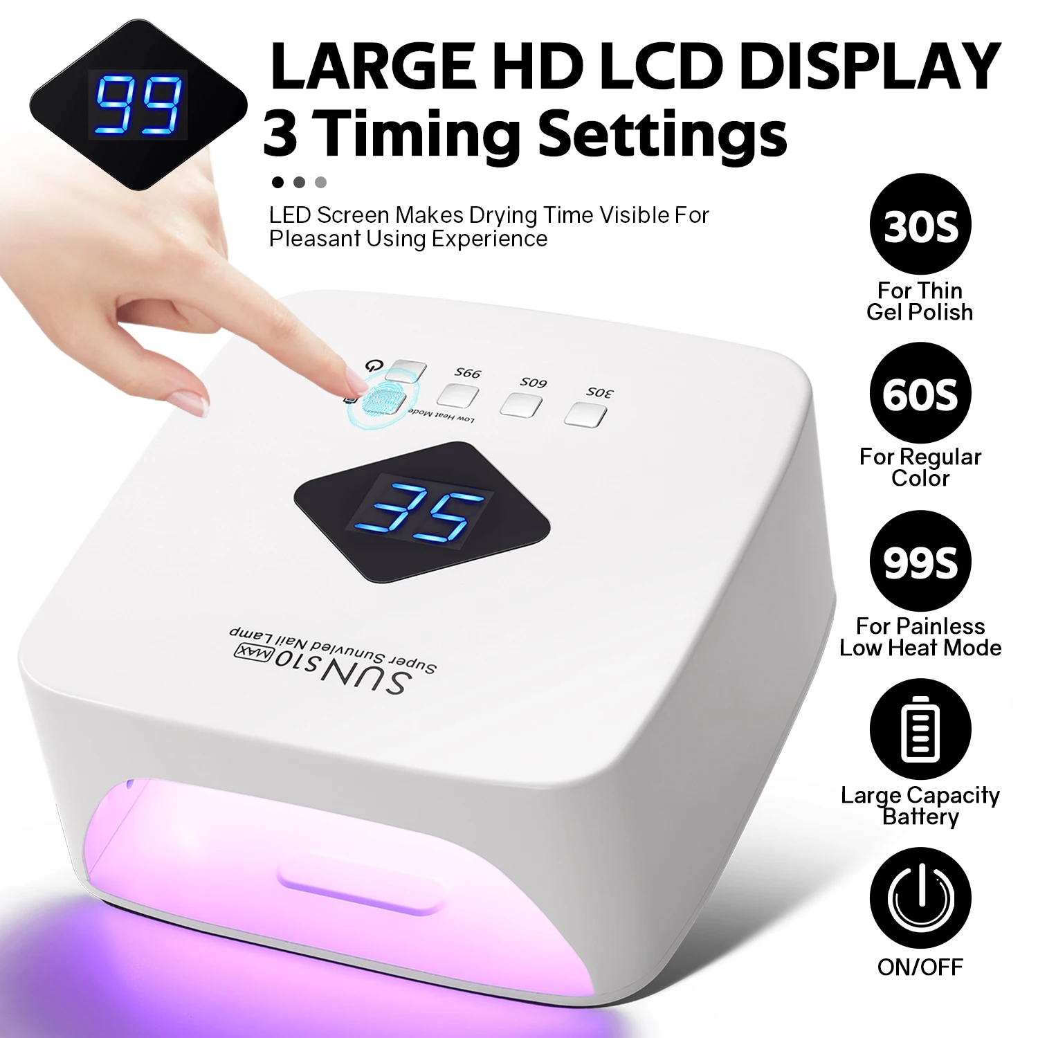 Rechargable UV LED Nail Lamp Dryer With HD Display Smart Nail Drying Lamp for Fast Dry Curing All Gel Nail Polish Manicure Tools 2