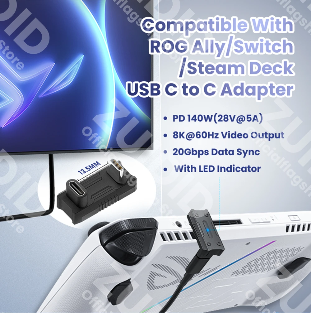USB3.1 ThunderBolt3 20Gbps Data Adapter For ROG Ally 8K60Hz 140W USB C to C Fast Charge Converter Adapter For MacBook Steam Deck
