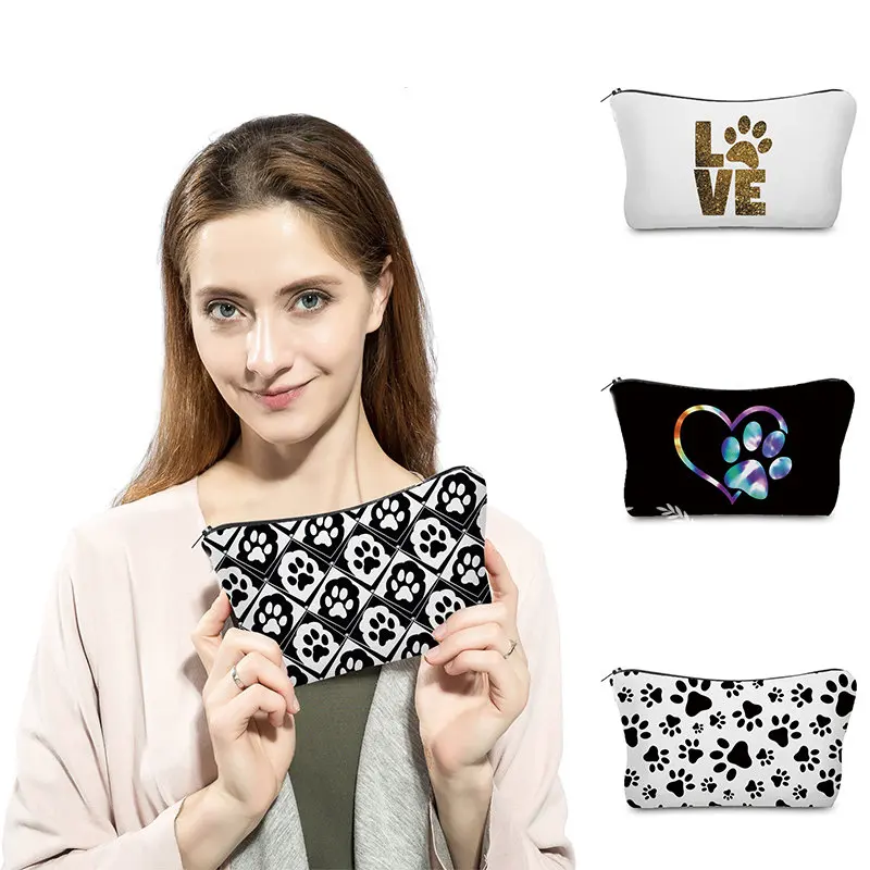 

Cartoon Mini Casual Makeup Bag Women Portable Make Up Organizer Bag Customizable Dog Paws Print Cosmetic Bag Kawaii Pencil Cases