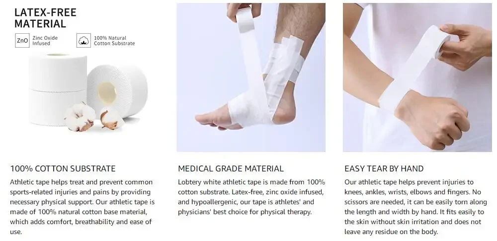 Description Picture 2 of item1 Roll White Self-Adhesive kinesiology Tape Skin Friendly Elastic Sports Bandages for Boxing,Football,Basketball Accessories