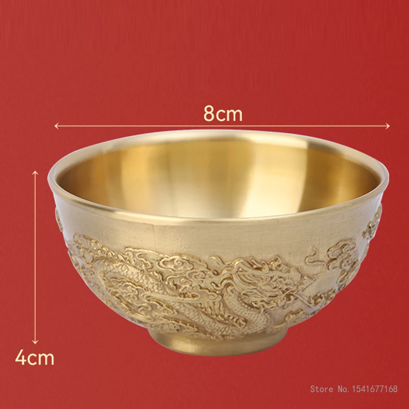 Pure Copper Holy Water Cups, Relief Dragon, Five Cattle Pattern, Buddhist, Kung Fu Tea Set Supplies, Brass, Decorative Bowl, 1Pc