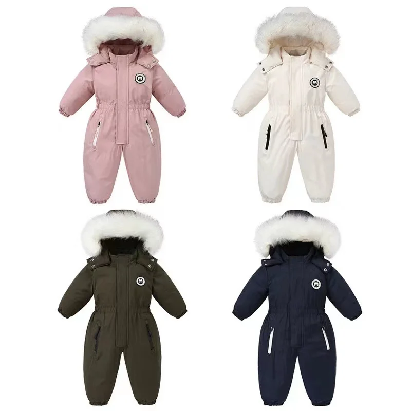 

New Infant Rompers Clothes Winter Kids Waterproof Hooded Girls Boys Overalls Ski Suit Thick Set Toddler Warm Bodysuit Jacket1-5Y