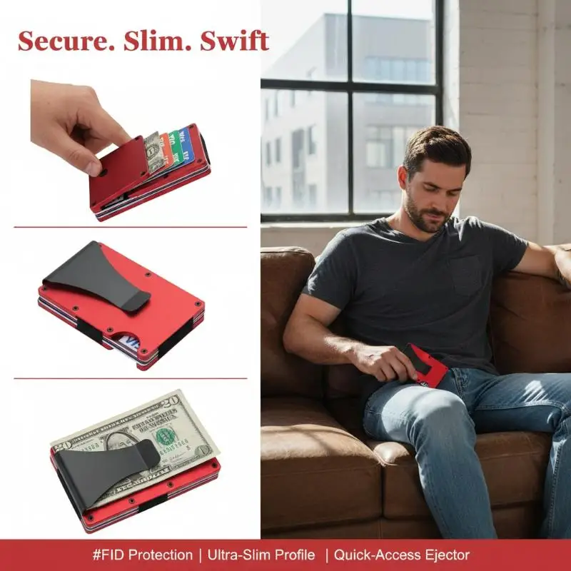 Slim RFID Minimalist Wallet with Money Clip – Anti-Theft Design