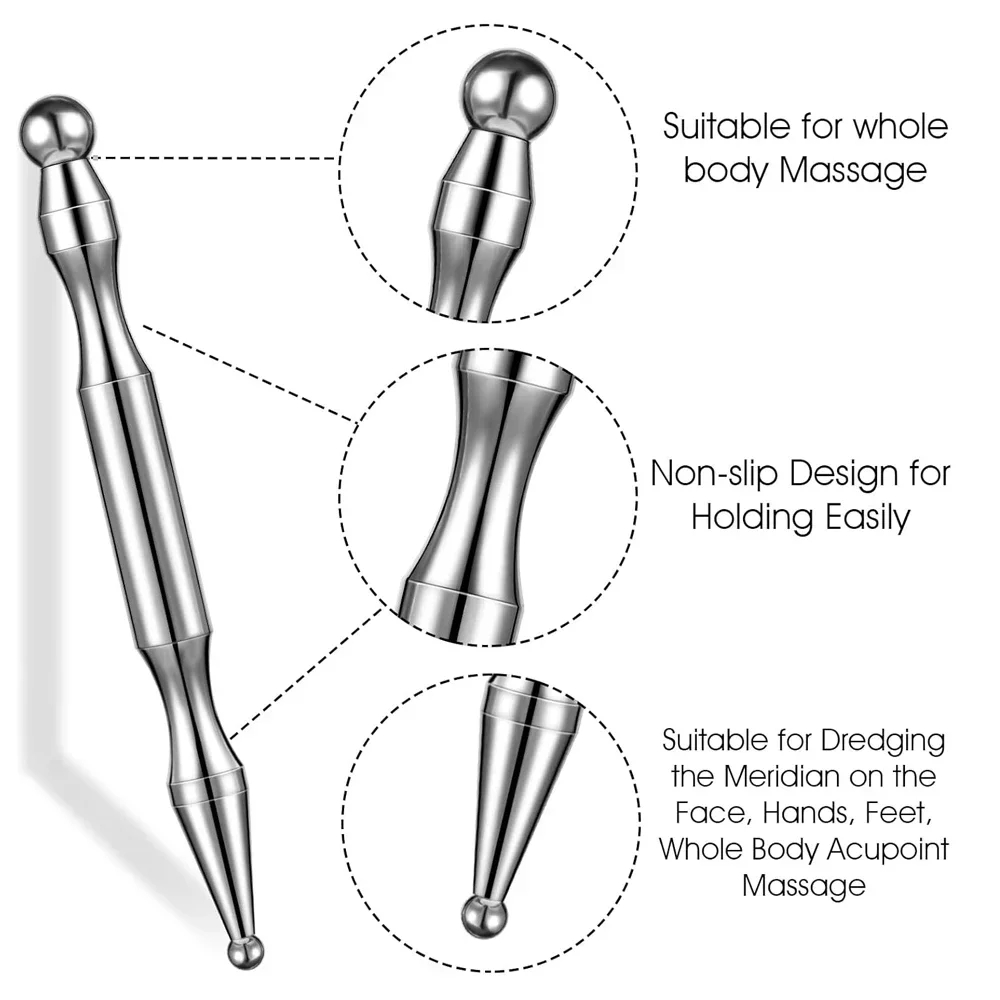 Stainless Steel Acupressure Pen for Full-Body Deep Tissue Merdian Pain Relief & Facial Massage Acupressure Tool TMJ Relief Pen