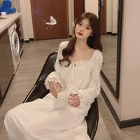 Long Sleeve Princess Style Nightdress Women's Pajamas Lace Palace Korean Version Loose Plus Size 2025 New Homewear Birthday Gift 1