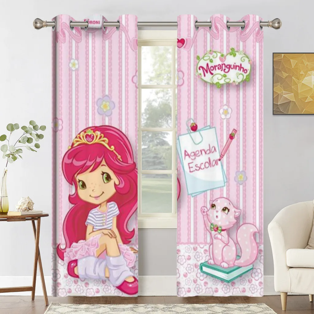 

Strawberry Shortcake Shading Curtains for Living Room Decoration Window Curtain 2 PC