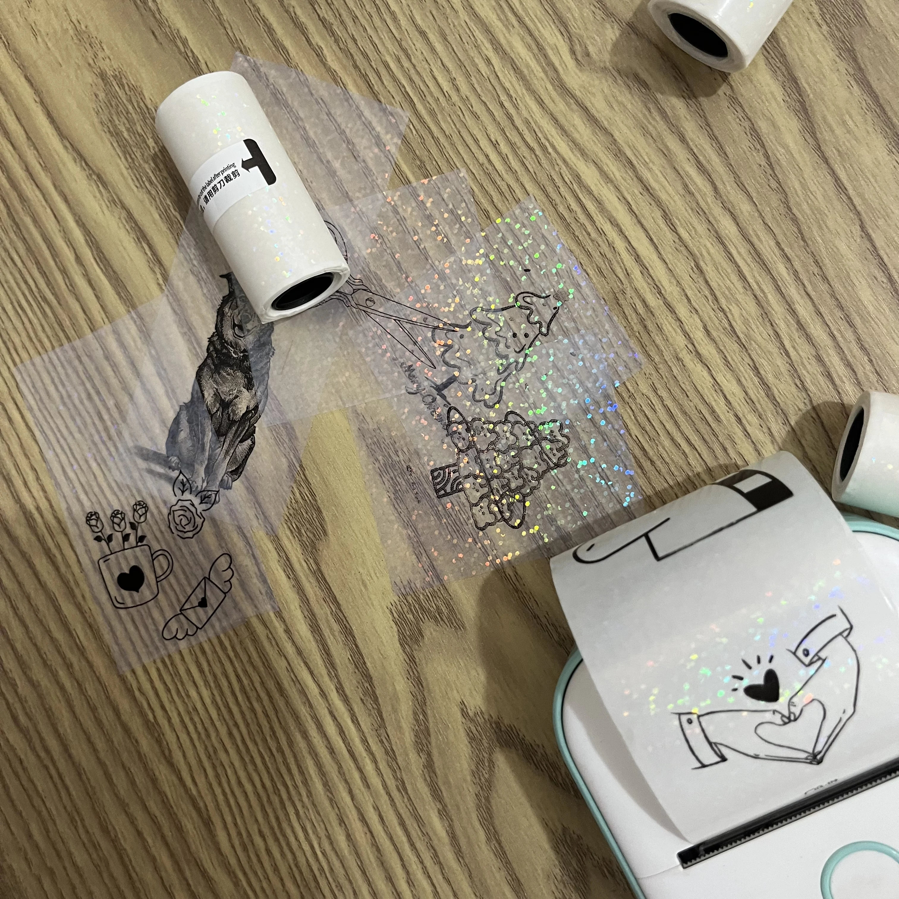 Clear Holographic Dot,Transparent Self-Adhesive Thermal Paper Rolls: 57mm X 3m, Compatible with Most Mini Printers