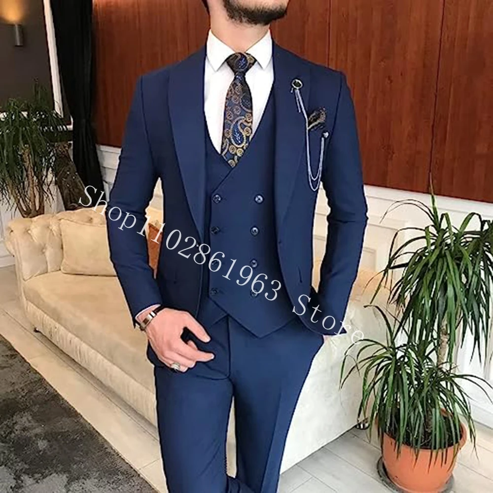 2023 Tailor Made Men Suits Slim Fit Peak Lapel 3 Pieces Best Men Groom Tuexdos For Wedding Blazer+Vest+Pants Costume Homme
