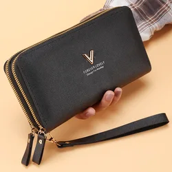 Elegant Women's Double Zipper Tassel Clutch Wallet - Premium PU Leather Coin and Card Holder Purse (Black A)