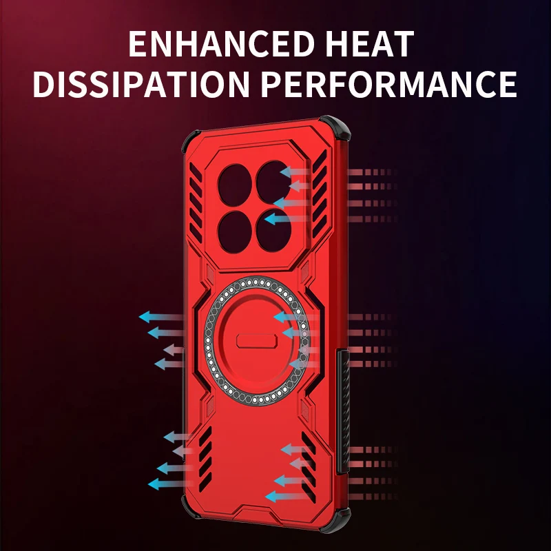 Hollow Vent Heat Dissipation Rugged Armor Shockproof Magnetic Phone Case