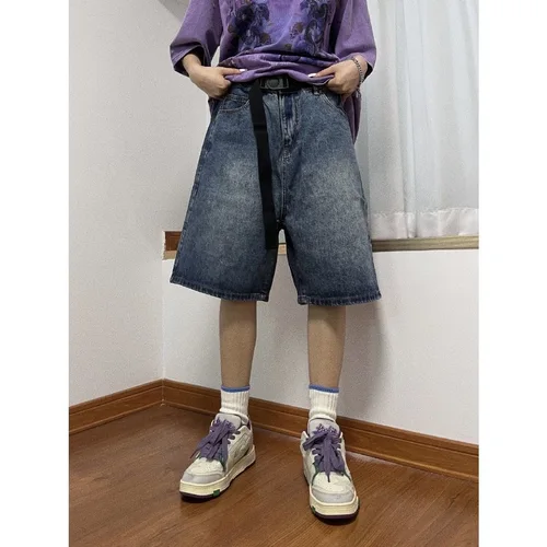 Y2K 여성용 빈티지 스트리트웨어, 한국 데님 반바지, 하이 웨이스트, 무릎 길이, 와이드 레그, 헐렁한 카고 반바지, 하라주쿠 의류 3