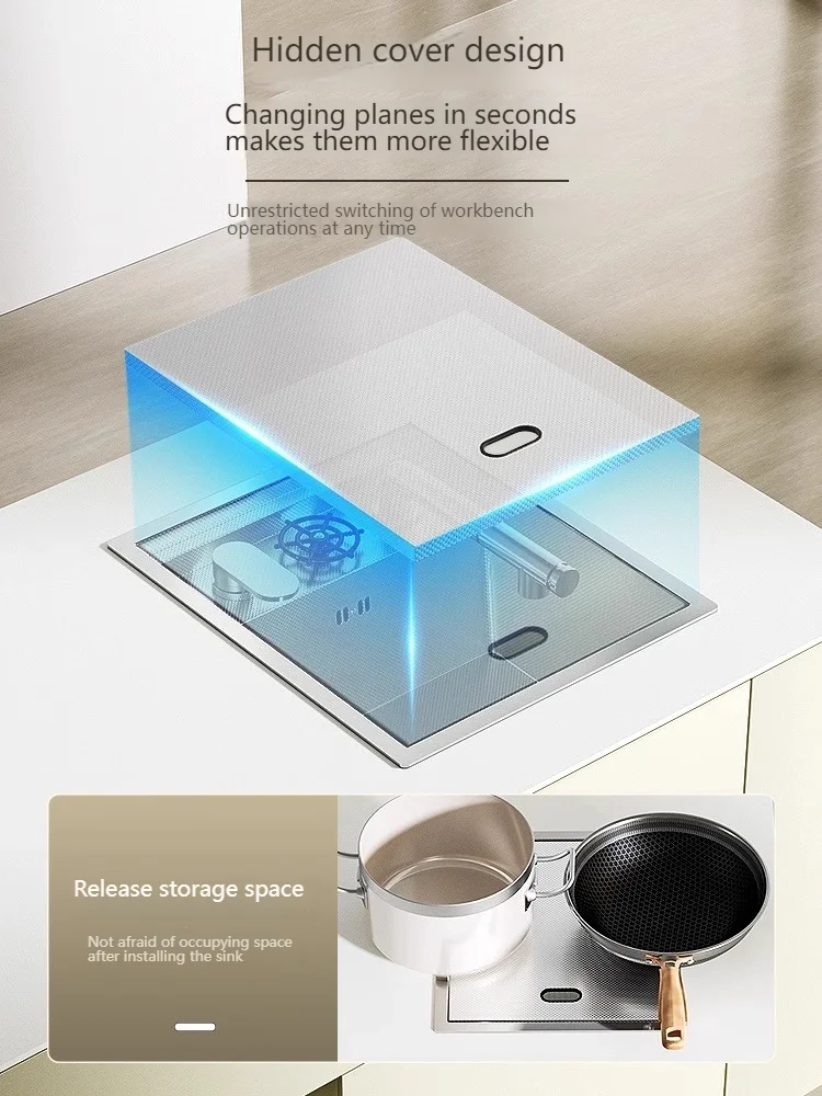 Hidden Bar Sink Cup Washer 304 Stainless Steel kitchen Sink Apartment Small Single Slot With Lid Garden Balcony