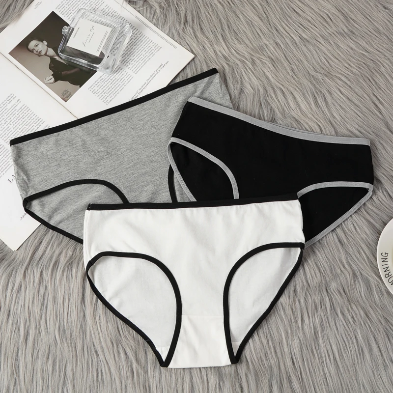 3PCS Women's Cotton Panties Casual Mid-rise Seamless Briefs High-stretch Underwear Comfortable Breathable Female Underpanties