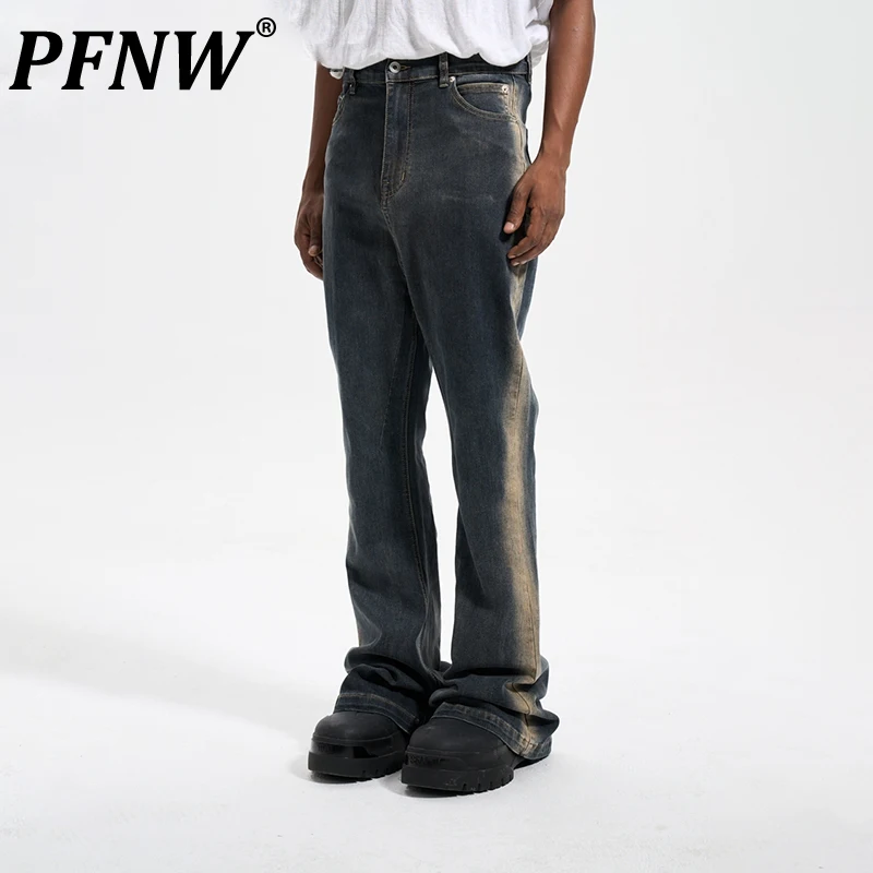 

PFNW High Street RO Darkwear Style Gradient Denim Pants Washing Vintage Wide Legs Long Flare Dragging Tide Jeans For Men 12Z4042