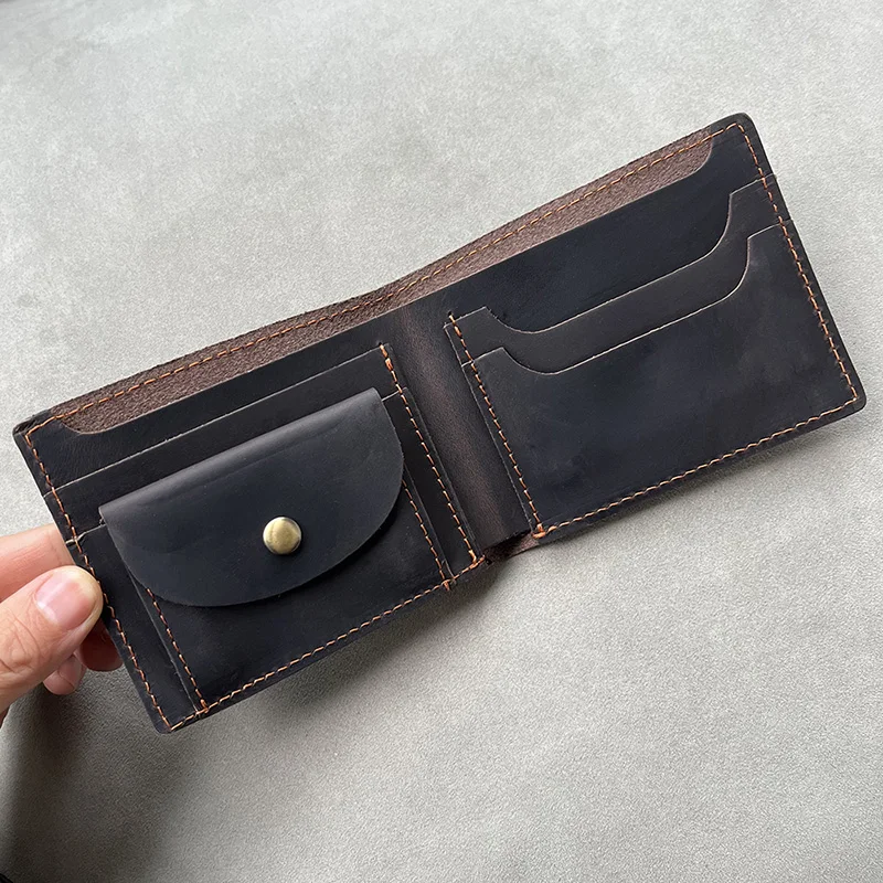 Retro Genuine Leather Mens Wallet with Coin Pocket Zipper Italian Leather Wallets Mens 2